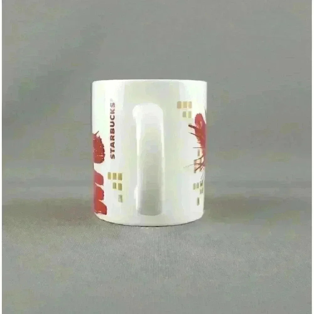 Starbucks 2014 Red Poinsettia Starburst Holiday Christmas Coffee Mug / Tea Cup - Picture 4 of 6